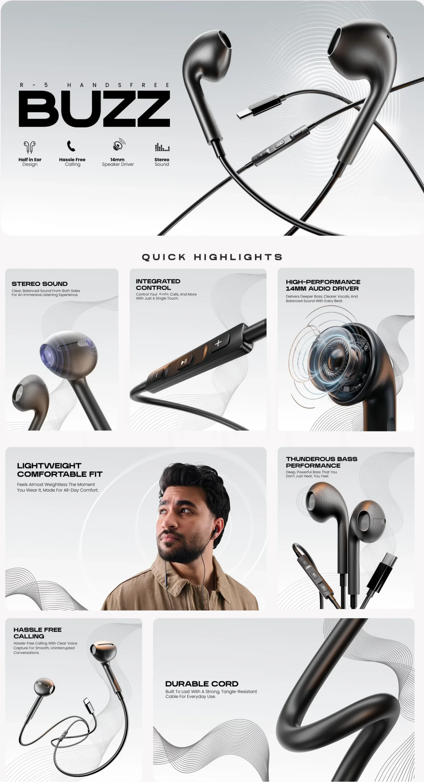 Ronin Buzz R-5 handsfree with 3.5mm and Type-C options available on FlexyBay