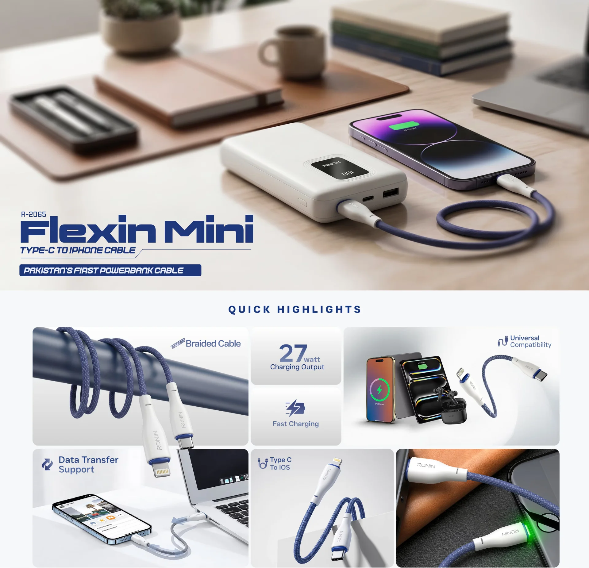 Ronin Flexin Mini R-2065 Type-C to iPhone cable available on FlexyBay
