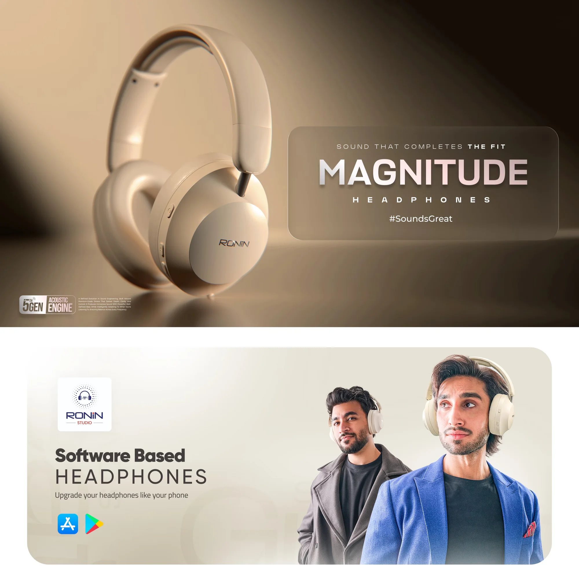Ronin Magnitude R-1505 wireless headphones in beige and black available on FlexyBay