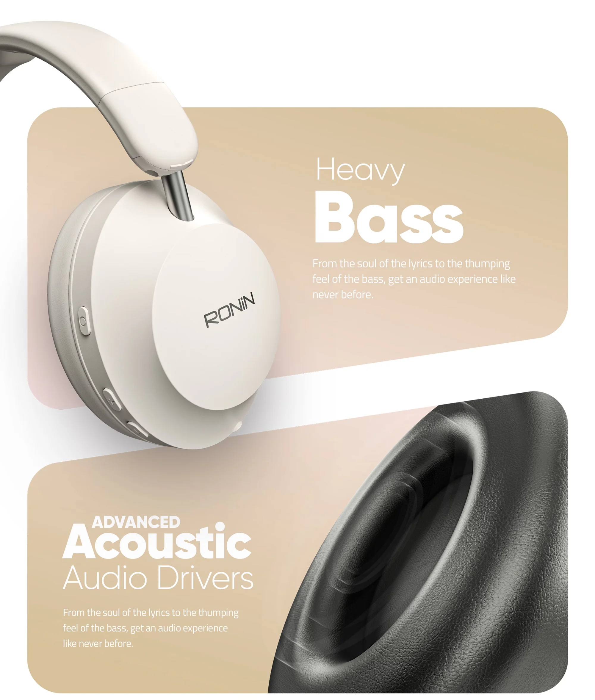 Ronin Magnitude R-1505 wireless headphones in beige and black available on FlexyBay