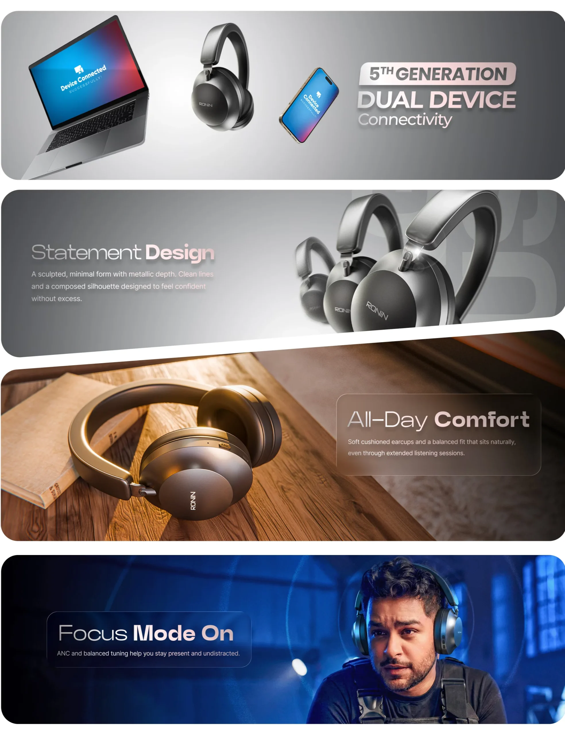 Ronin Magnus R-1520 wireless headphones available on FlexyBay