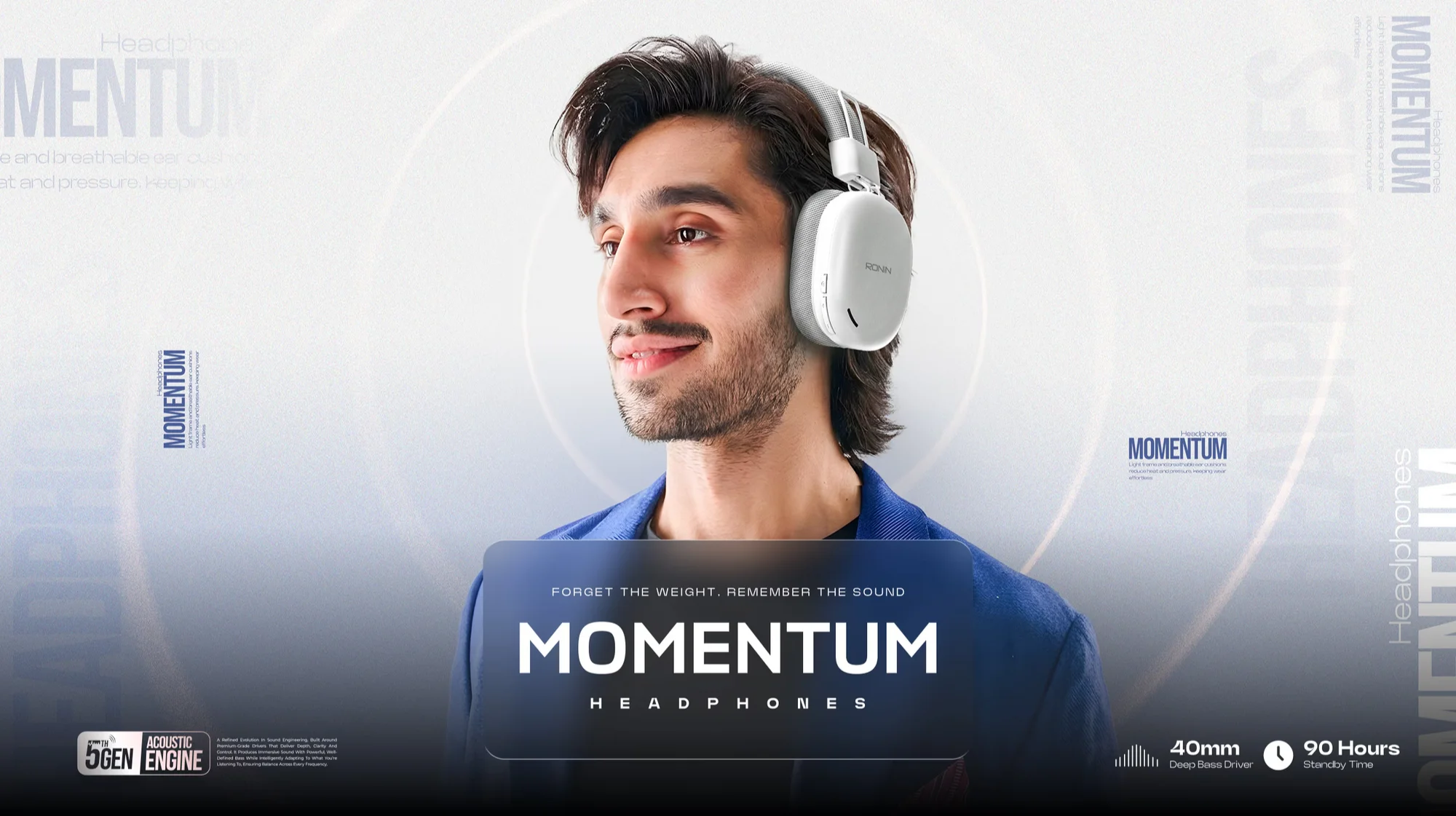 Ronin Momentum R-1510 wireless headphones in black and white available on FlexyBay