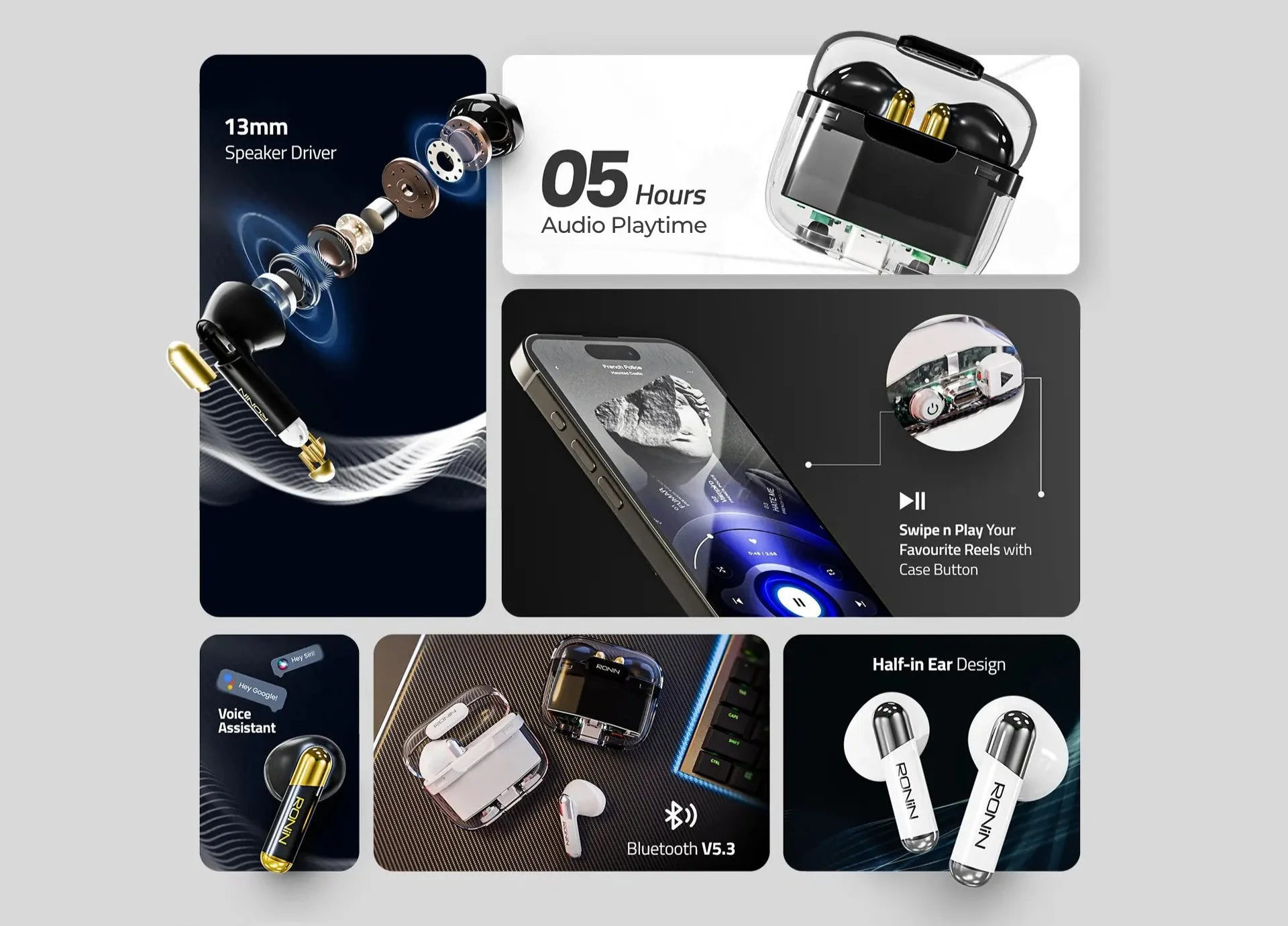 Ronin Snap R-7070 wireless earbuds available on FlexyBay