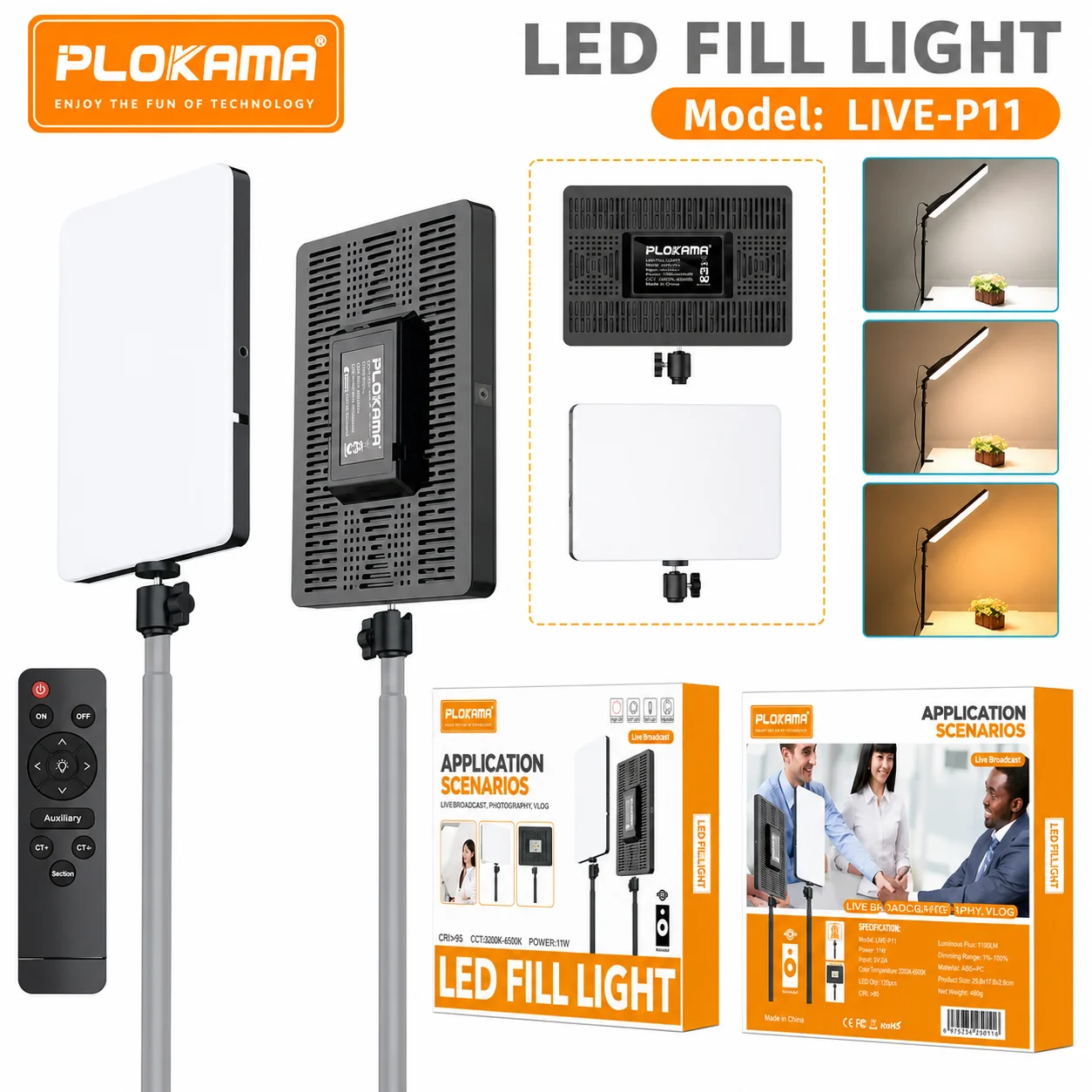 Plokama LIVE-P11 LED fill light panel for product shoots and recording setups on FlexyBay
