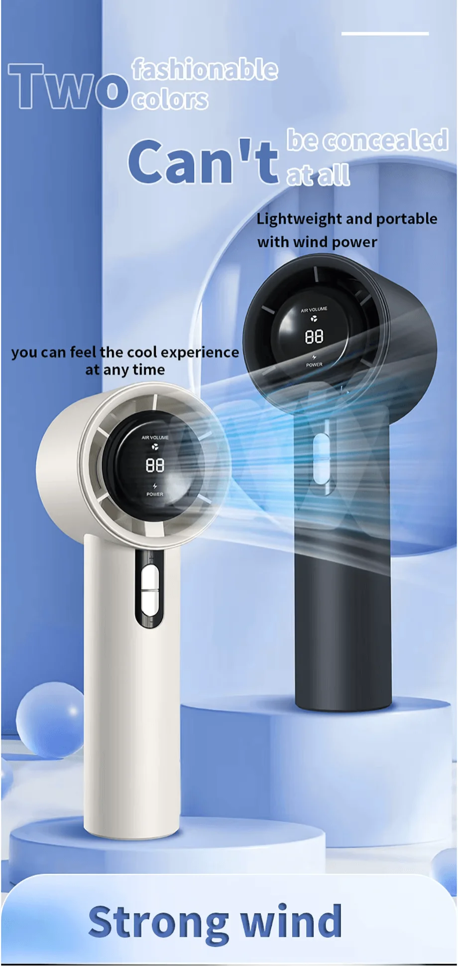 WX638 rechargeable handheld fan with LED display and Type-C charging on FlexyBay