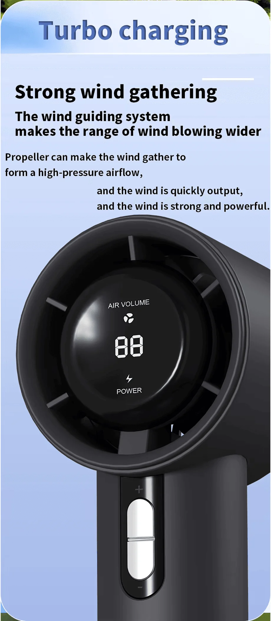 WX638 rechargeable handheld fan with LED display and Type-C charging on FlexyBay
