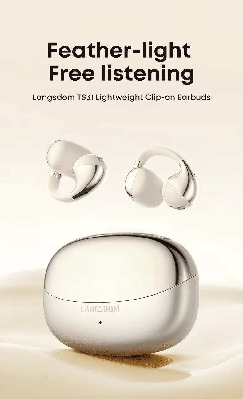 Langsdom TS31 clip-on open-ear TWS earbuds with charging case on FlexyBay