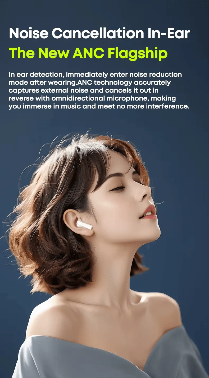 Langsdom TA16 Hybrid ANC TWS wireless earbuds in beige with charging case on FlexyBay