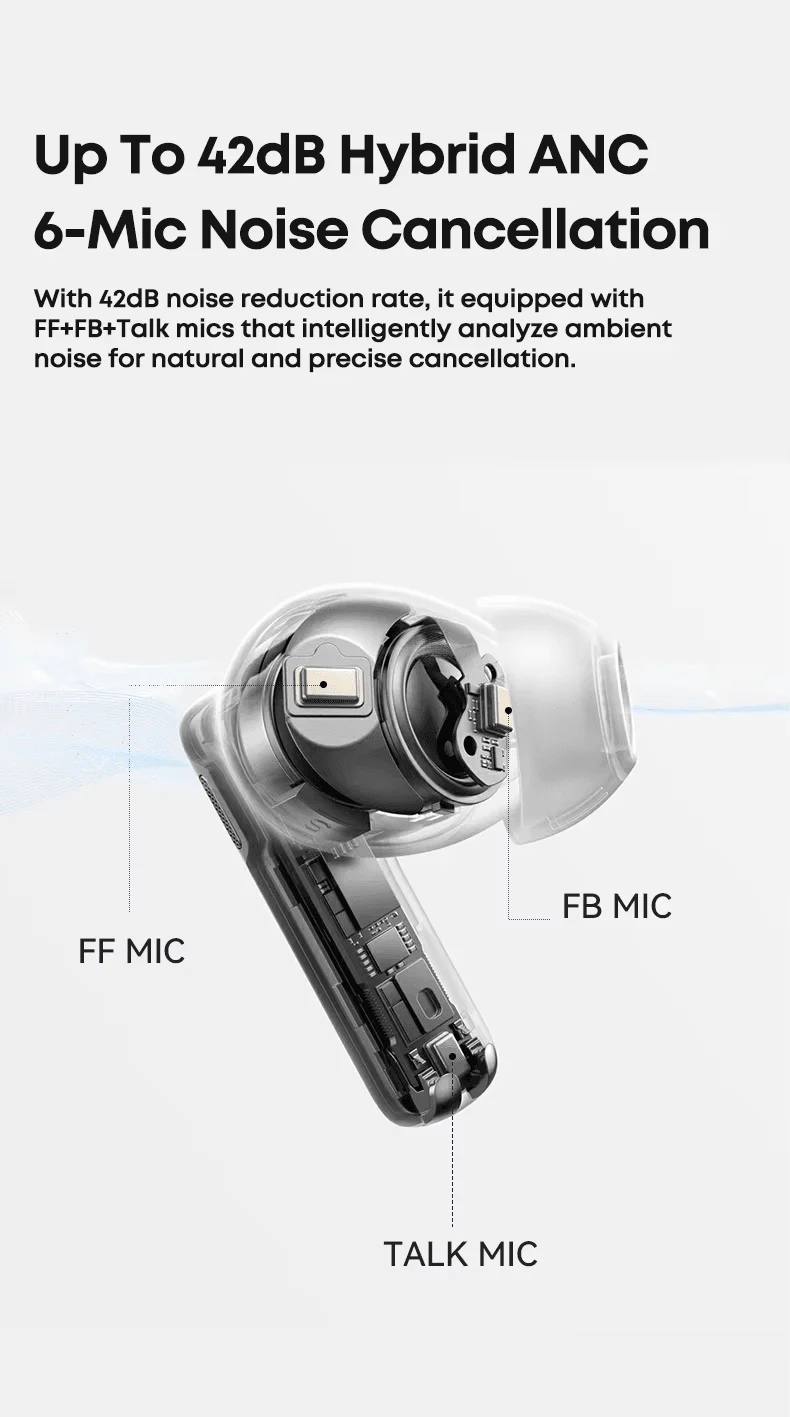 Langsdom TA16 Hybrid ANC TWS wireless earbuds in beige with charging case on FlexyBay