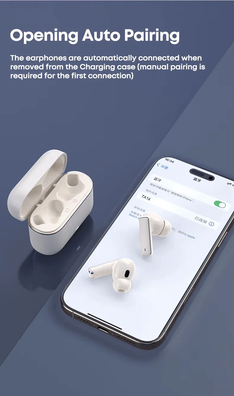 Langsdom TA16 Hybrid ANC TWS wireless earbuds in beige with charging case on FlexyBay
