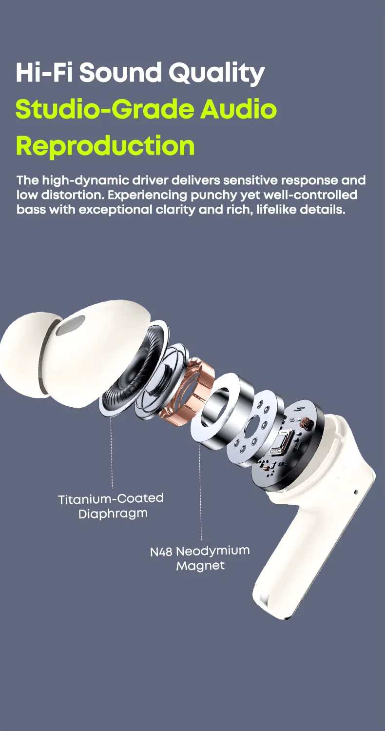 Langsdom TA16 Hybrid ANC TWS wireless earbuds in beige with charging case on FlexyBay