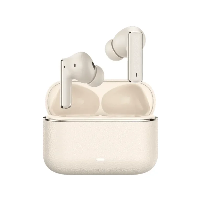 Langsdom TA16 Hybrid ANC TWS wireless earbuds in beige with charging case on FlexyBay