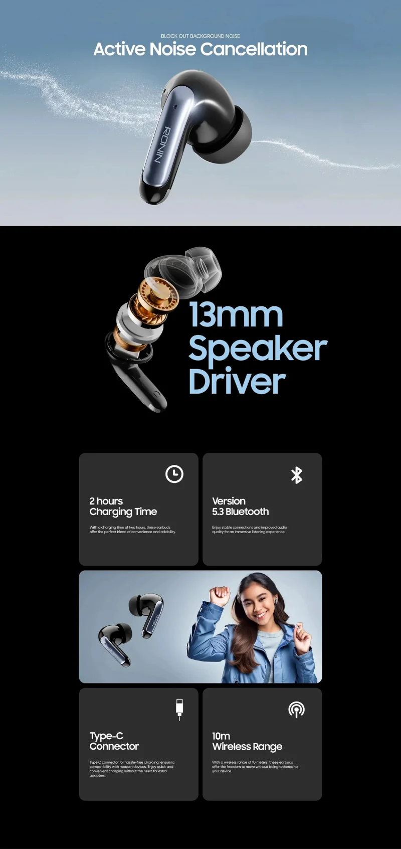 Ronin Mystique R-7010 Wireless Earbuds